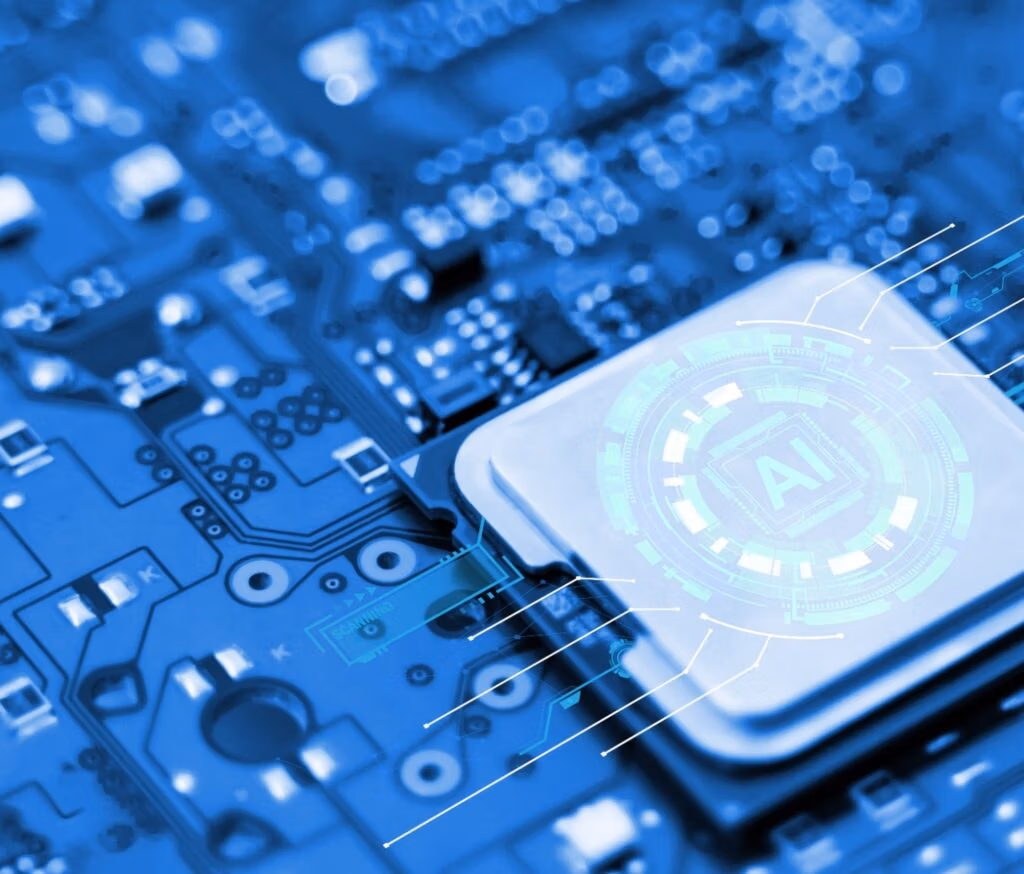 A computer central processing unit with “AI” written on it.